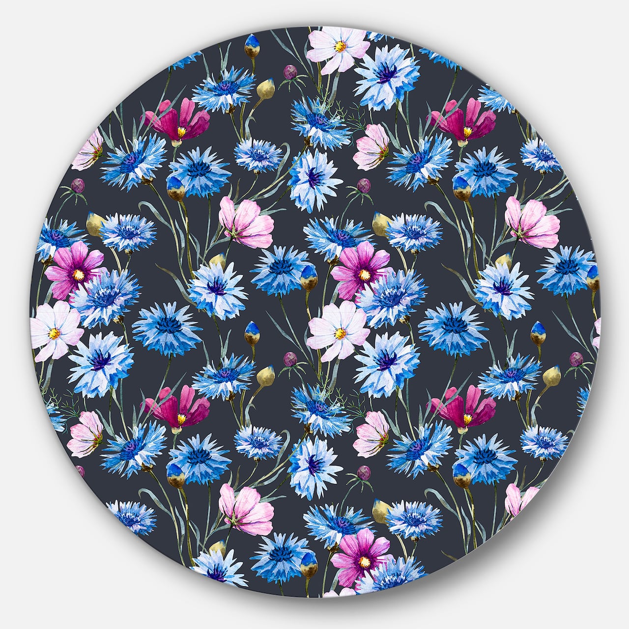 Designart - Multi Color Corn Flowers' Ultra Glossy Floral Metal Circle Wall Art